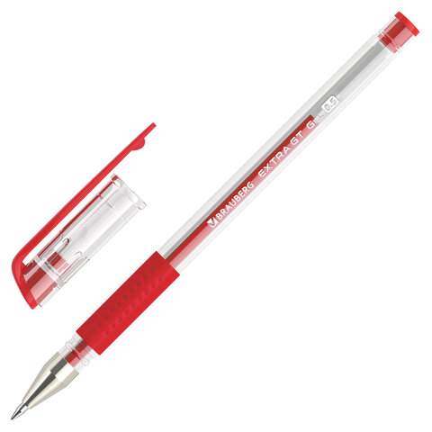Ручка гелевая с грипом BRAUBERG "EXTRA GT", КРАСНАЯ, стандартный узел 0,5 мм, линия 0,35 мм, 143920 оптом
