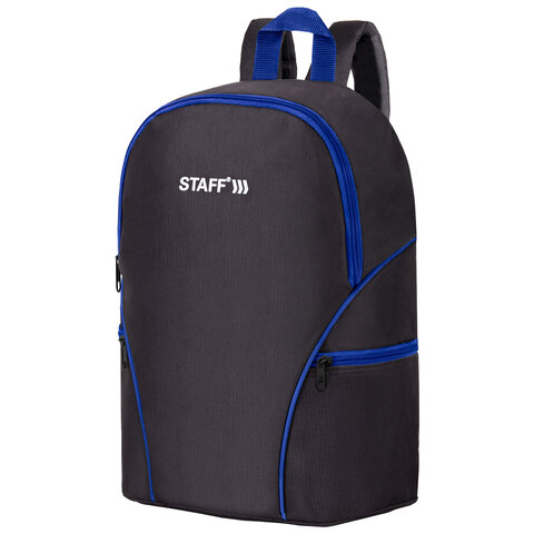 Рюкзак STAFF TRIP универсальный, 2 кармана, черный с синими деталями, 40x27x15,5 см, 270786 оптом
