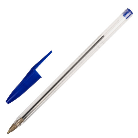 Ручка шариковая STAFF Basic Budget BP-02, письмо 500 м, СИНЯЯ, длина корпуса 13,5 см, линия письма 0,5 мм, 143758 оптом
