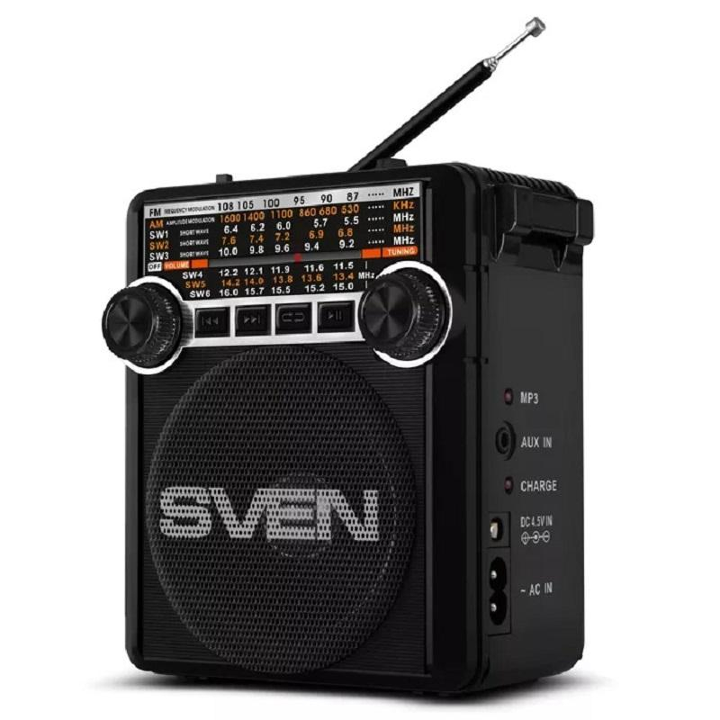 Радиоприемник SVEN SRP-355 чер(3 Вт RMS,FM/AM/SW,SD/microSD,фонарь,вст акб) оптом