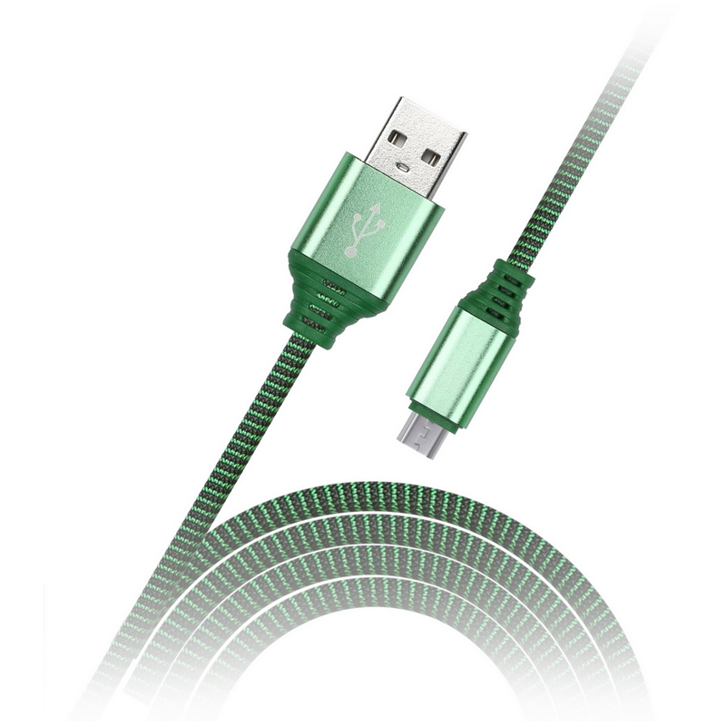 Кабель Smartbuy iK-12NS, USB2.0 (A) - microUSB (B), в оплетке, 2A output, 1м, зеленый оптом