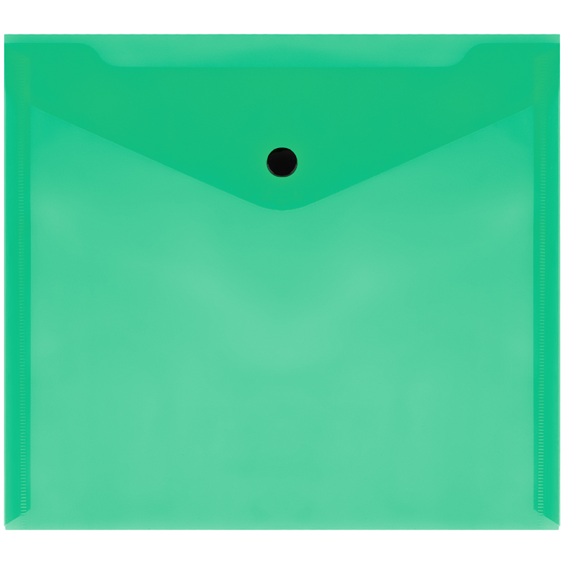 Папка-конверт на кнопке СТАММ А5+, 150мкм, пластик, прозрачная, зеленая оптом