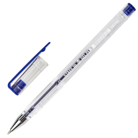 Ручка гелевая STAFF "Basic" GP-789, СИНЯЯ, корпус прозрачный, хромированные детали, узел 0,5 мм, 142788 оптом