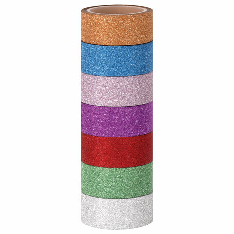 Клейкие ленты полимерные для декора с блестками "ИНТЕНСИВ", 15 мм х 3 м, 7 цветов, ОСТРОВ СОКРОВИЩ, 661715 оптом
