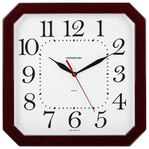 Часы настенные TROYKATIME (TROYKA) 31331316, восьмигранник, белые, коричневая рамка, 29х29х3,5 см оптом