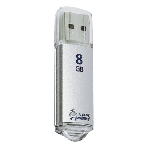 Флеш-диск 8 GB, SMARTBUY V-Cut, USB 2.0, металлический корпус, серебристый, SB8GBVC-S оптом