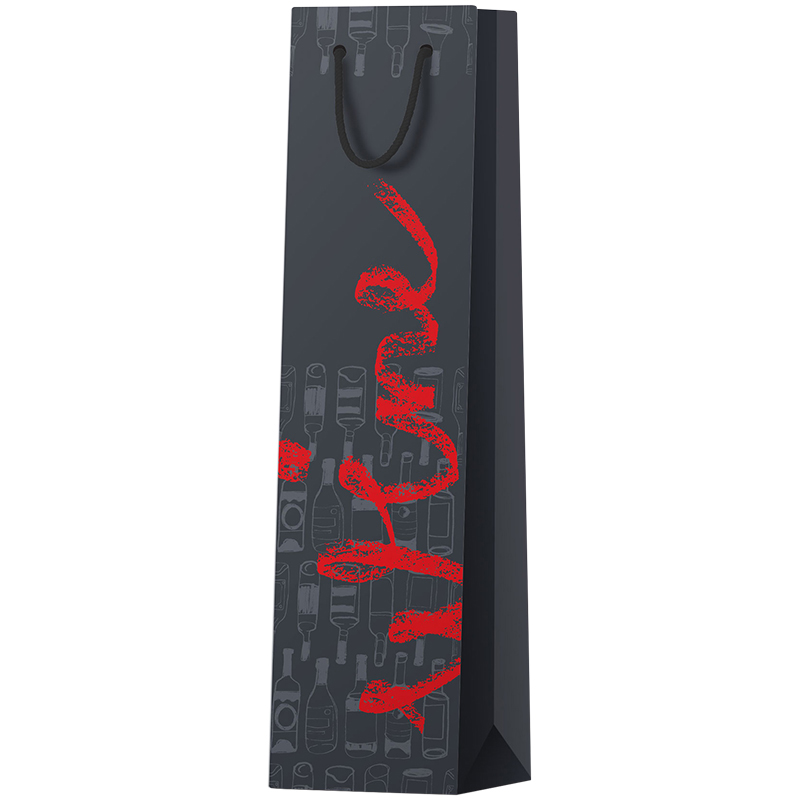 Пакет подарочный 12*36*8,5см ArtSpace "Black and red", отд. выбор. лаком, матовое ламинированние, под бутылку оптом