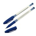 Ручка шариковая 1.0 мм, стержень синий, прозрачный корпус с синим колпачком, рефлённый держатель оптом