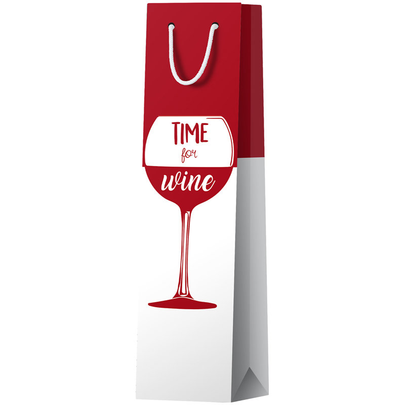 Пакет подарочный 12*36*8,5см ArtSpace "Time for wine. Red", матовое ламинирование, выб. лак, под бутылку оптом