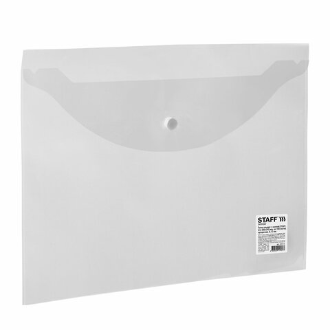 Папка-конверт с кнопкой STAFF, А4, до 100 листов, прозрачная, 0,12 мм, 225173 оптом
