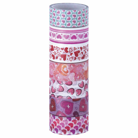 Клейкие WASHI-ленты для декора "СЕРДЦА", 15 мм х 3 м, 7 цветов, рисовая бумага, ОСТРОВ СОКРОВИЩ, 661708 оптом