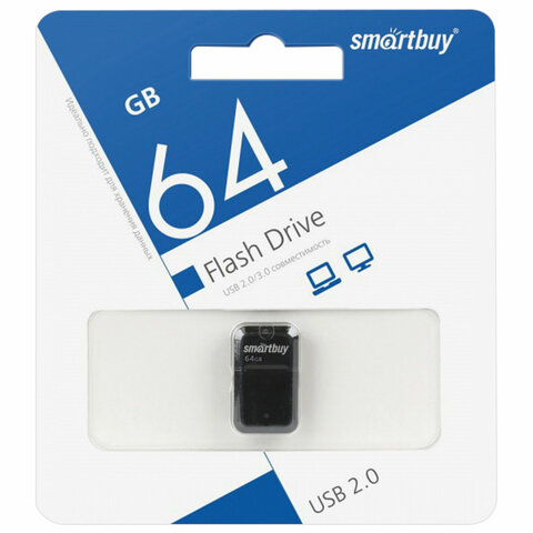 Флеш-диск 64 GB, SMARTBUY Art, USB 2.0, черный, SB64GBAK оптом