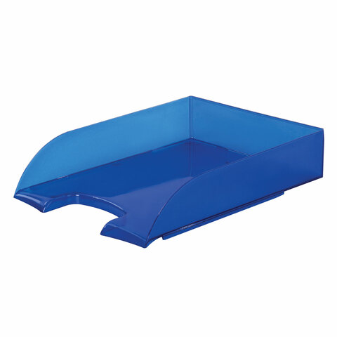 Лоток горизонтальный для бумаг BRAUBERG "Office style", 320х245х65 мм, тонированный синий, 237290 оптом