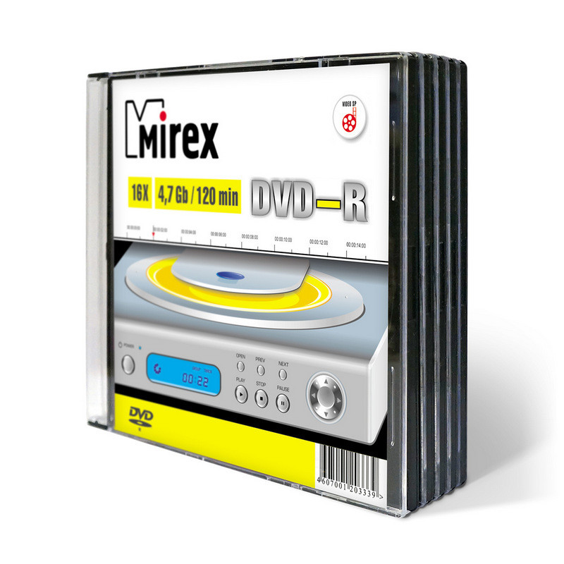 Носители информации DVD-R, 16x, Mirex, Slim/5, UL130003A1F оптом