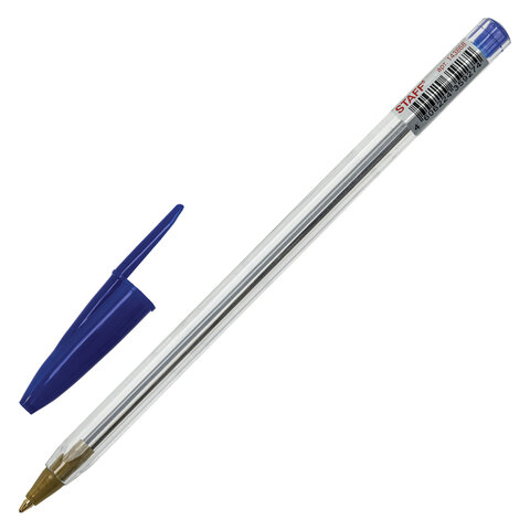 Ручка шариковая STAFF "Basic Budget BP-04", СИНЯЯ, линия письма 0,5 мм, с штрихкодом, 143868 оптом