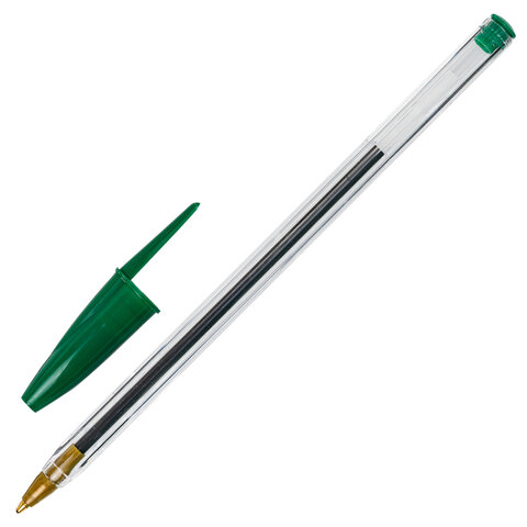 Ручка шариковая STAFF "Basic BP-01", письмо 750 метров, ЗЕЛЕНАЯ, длина корпуса 14 см, узел 1 мм, 143739 оптом
