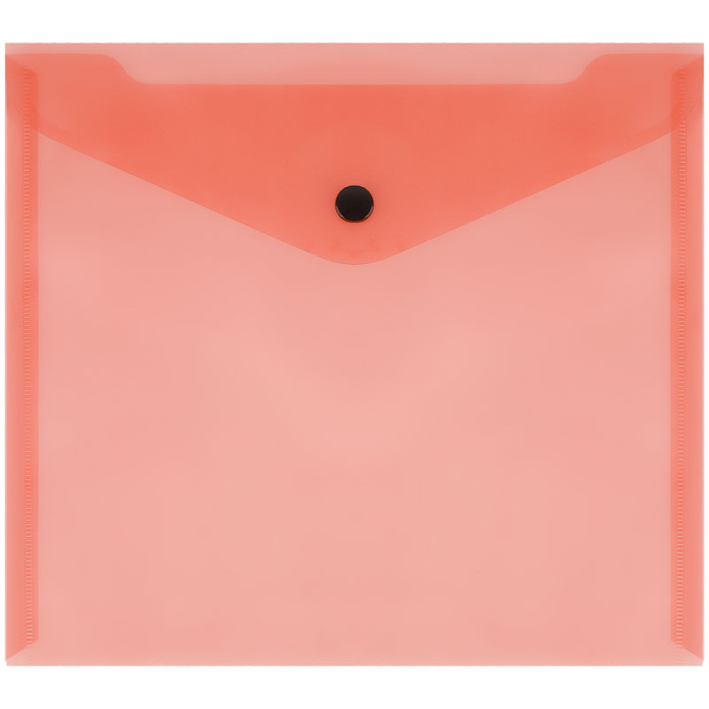 Папка-конверт на кнопке СТАММ А5+, 150мкм, пластик, прозрачная, красная оптом
