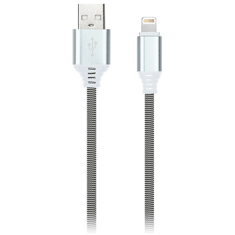Кабель Smartbuy iK-512NS, USB(AM) - Lightning(M), для Apple, в оплетке, 2A output, 1м, белый, черный оптом