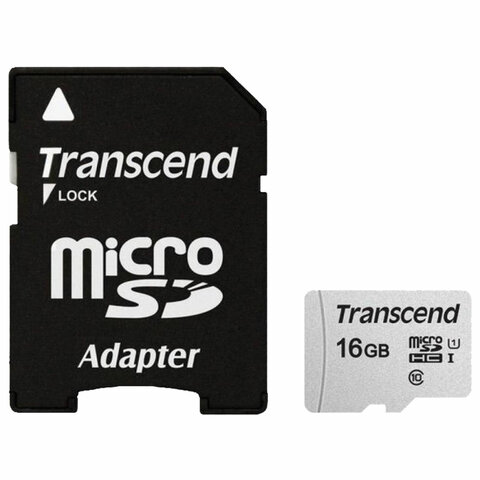 Карта памяти microSDHC 16 GB TRANSCEND UHS-I U1, 95 Мб/сек (class 10), адаптер, TS16GUSD300S-A оптом