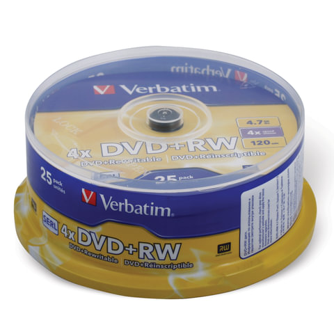  DVD+RW () VERBATIM 4,7 Gb 4x Cake Box (  ),  25 ., 43489 