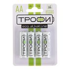Батарейка алкалиновая "Трофи" Eco, AA, LR6-4BL, 1.5В, блистер, 4 шт. оптом