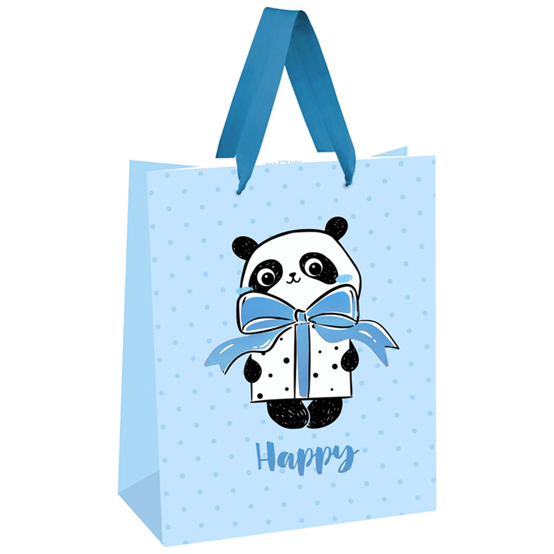 Пакет подарочный 18*23*10см MESHU "PandaGift_Blue", отд. фольгой, матовая ламинация оптом