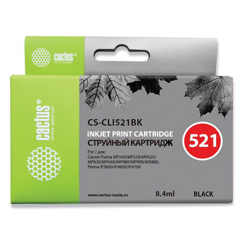 Картридж струйный CACTUS (CS-CLI521BK) для CANON Pixma MP540/630/980, черный фото оптом