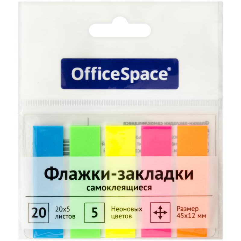 Клейкие закладки OfficeSpace 45х12мм 20лх5 неонов.цв. европодвес SN20_17792 оптом