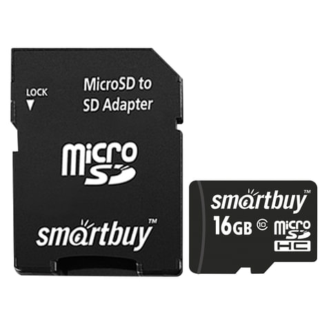 Карта памяти microSDHC, 16 GB, SMARTBUY, 10 Мб/сек. (class 10), с адаптером, SB16GBSDCL10-01 оптом