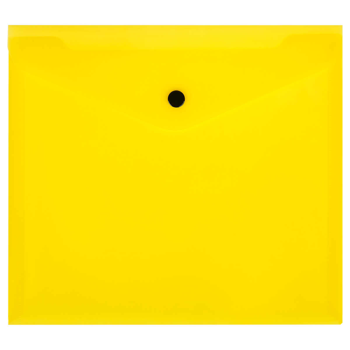 Папка-конверт на кнопке СТАММ А5+, 150мкм, пластик, прозрачная, желтая оптом
