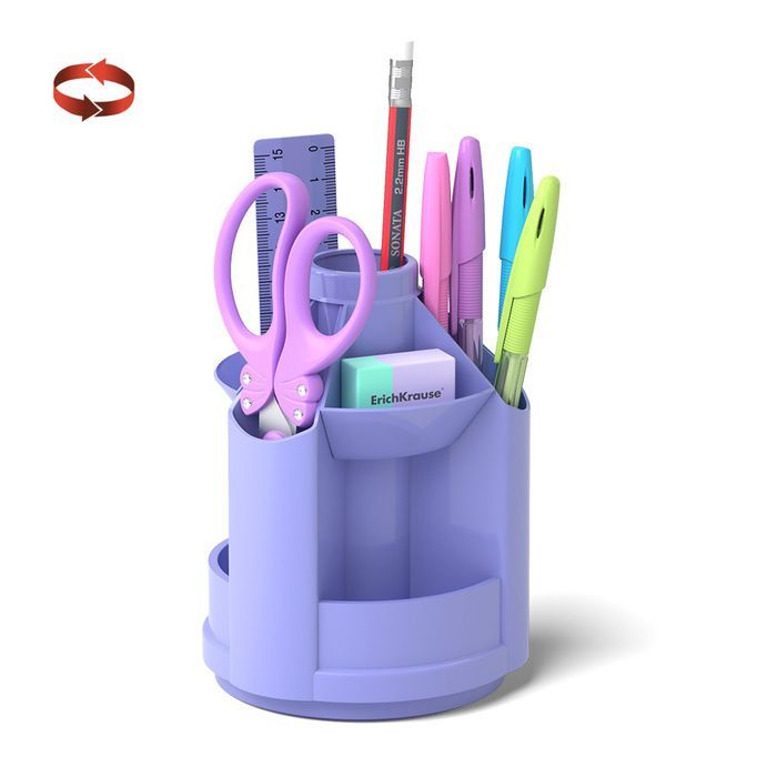 Настольный набор ErichKrause MINI DESK PASTEL вращающийся 8 предметов фиолетовый пластик оптом