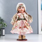 Кукла коллекционная керамика "Алёна в розовом платье и белой вязанной кофте" 30 см оптом