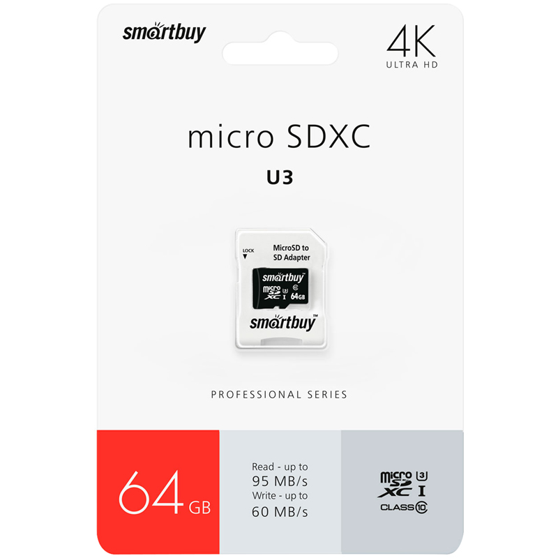   SmartBuy MicroSDXC 64GB PRO U3, Class 10,   97/ (  SD) 