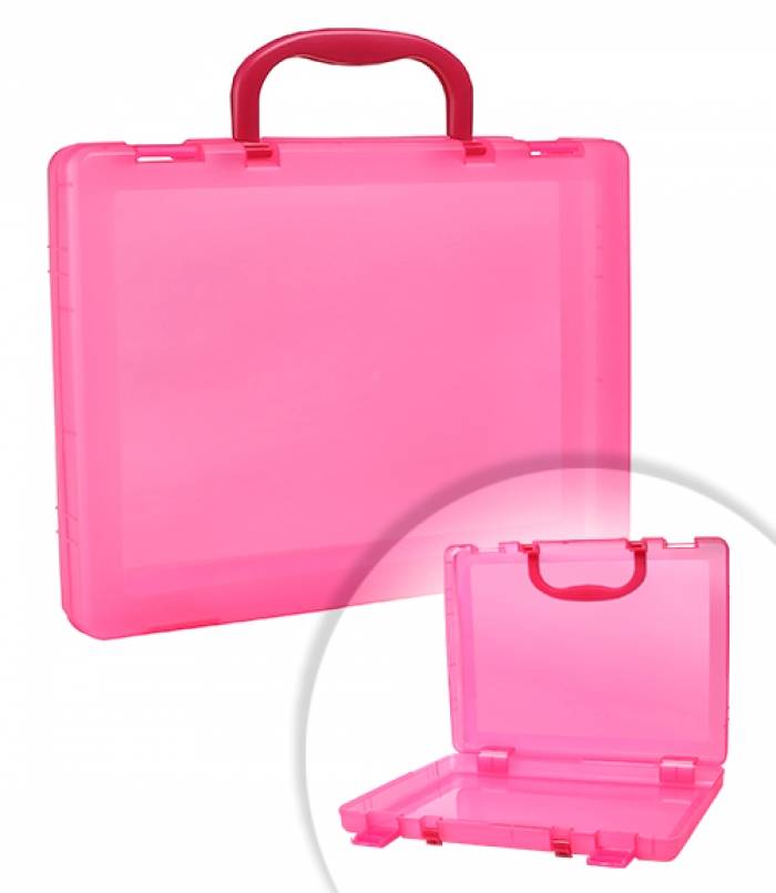 Портфель СТАММ 1 отделение, 75х375х280 мм, 2 замка, 2 ручки, пластик, тонированный, розовый оптом