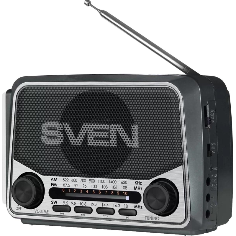 Радиоприемник SVEN SRP-525,сер,,мощ 3Вт(RMS),FM/AM/SW,micSD,фонарь,встр акб оптом