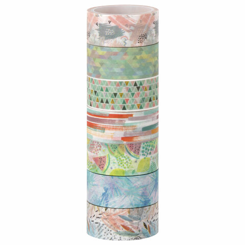 Клейкие WASHI-ленты для декора "Микс 1", 15 мм х 3 м, 7 цветов, рисовая бумага, ОСТРОВ СОКРОВИЩ, 661709 оптом