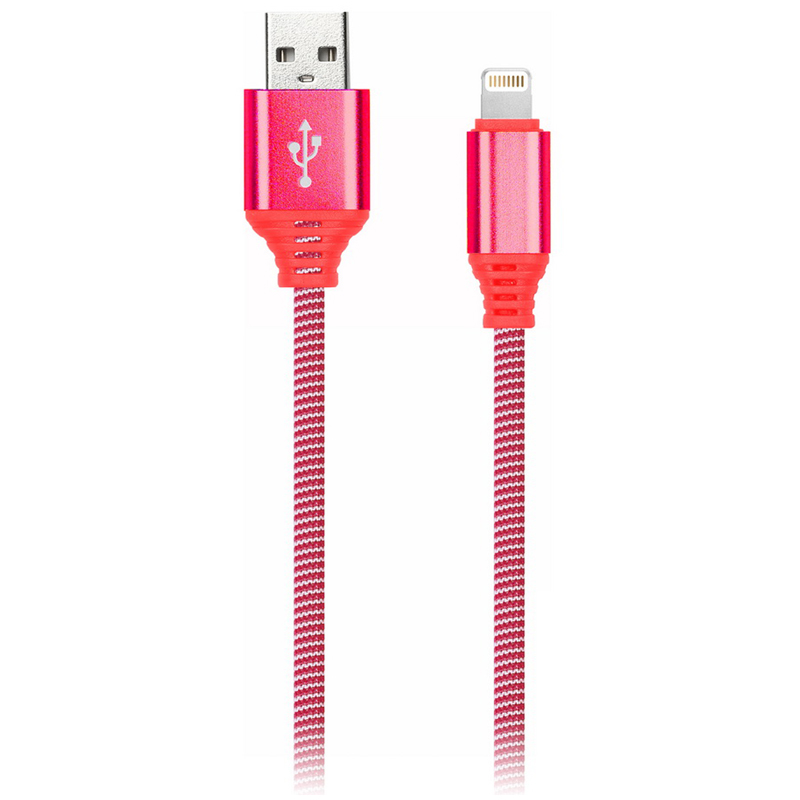 Кабель Smartbuy iK-512NS, USB(AM) - Lightning(M), для Apple, в оплетке, 2A output, 1м, красный оптом